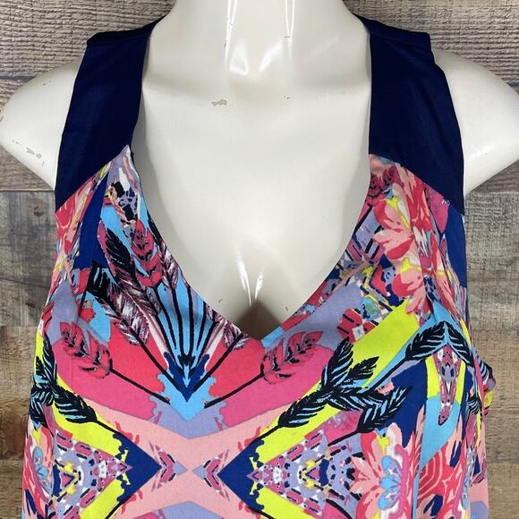 Adelyn Rae Open Back Halter Dress Multicolor Feather Print Size Large - Picture 3 of 8